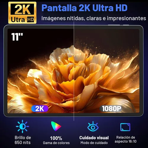 Vista 2 de Tablet Android 14 de 11 pulgadas, 18 GB de RAM 128 GB ROM 1 TB Expand, CPU Octa-Core 2.0GHz, WiFi 5G, pantalla 2K, cámara de 13MP+5MP+5MP, batería