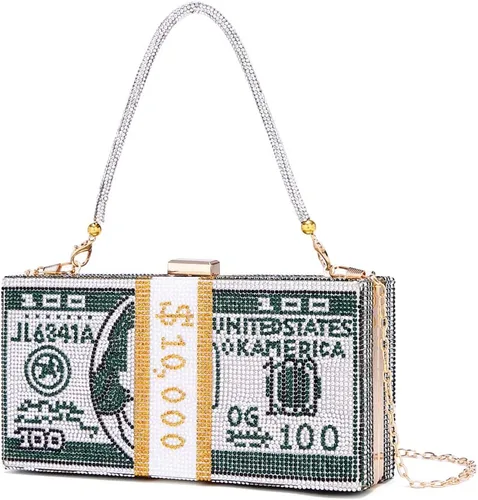 Vista 11 de Covelin Bolso de mano Dollar para mujer, bolso de noche con diamantes de imitación