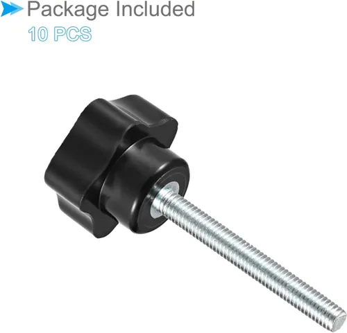 Vista 5 de Perillas de sujeción de estrella, rosca macho M5 x 1.772 in, cabeza de 0.945 in, mango de tornillo de pulgar de plástico, perno roscado negro