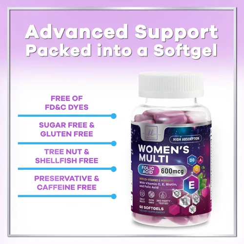 Vista 7 de Multivitamínico para mujer – Multivitaminas diarias completas para mujer con biotina, calcio, ácido fólico, hierro, zinc, vitamina A, C, D, E y B