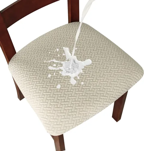 Vista 29 de Genina Fundas de Asiento para Silla de Comedor Fundas de Asiento Deslizables Fundas de Silla de Cocina (Beige, 2 Piezas)