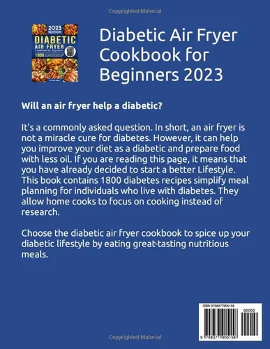 Vista 2 de Diabetic Air Fryer Cookbook for Beginners 2023 1800 Healthy, Easy and Mouthwatering Low-Glycemic Recipes, Manage and Enjoy Your Life's Journey with