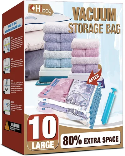 Vista 20 de Bolsas de almacenamiento al vacío, 10 bolsas pequeñas de ahorro de espacio con sello al vacío, bolsas de espacio, bolsas de sellador al vacío