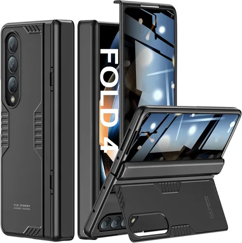 Vista 10 de Funda para Samsung Z Fold 4: [Soporte oculto] [carga inalámbrica], carcasa delgada de protección de bisagra de cuerpo completo, protector de Negro