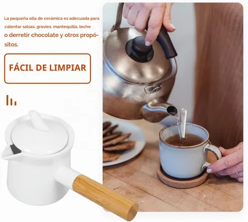 Vista 2 de BESTonZON - Mini olla de cerámica para leche de 12 onzas, sartén de cerámica con asa y boquilla, para calentar salsas y salsas para derretir