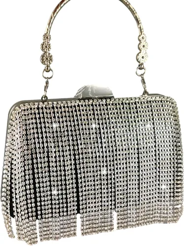 Vista 2 de Boutique De FGG Bolso de mano de cristal con borla, elegante bolso de noche para novias, bolsos de diamantes de imitación de fiesta de boda