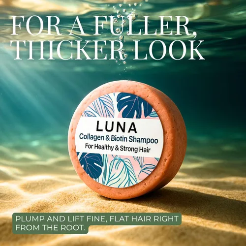 Vista 5 de Nature Skin Shop Luna - Barra de champú fortalecedora de colágeno y biotina, champú sólido voluminizador para cabello fino, adelgazamiento y débil