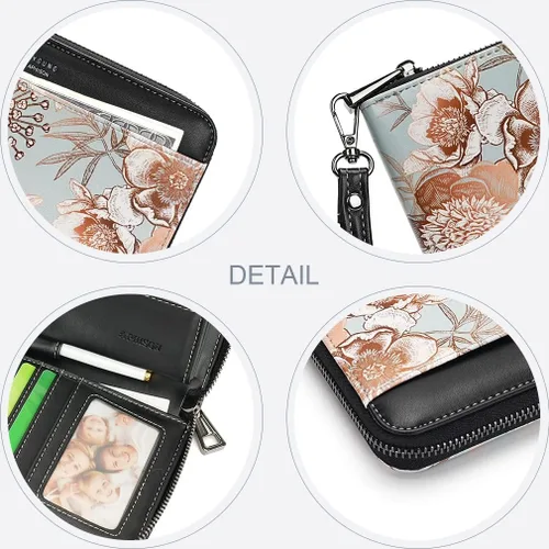 Vista 4 de APHISON Billetera para mujer, de gran capacidad, para tarjetas de crédito, RFID, monedero, luna, lindo, animal, floral, celular, pulsera, teléfono