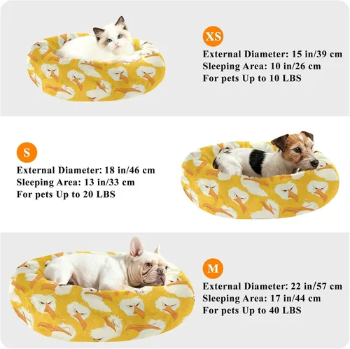 Vista 6 de Wudan Pet Cat Beds Calming Anti Anxiety Fluffy Dog Pillow Bed for Extra Small Size Pets Supplies XS Cartoon Albatross Yellow