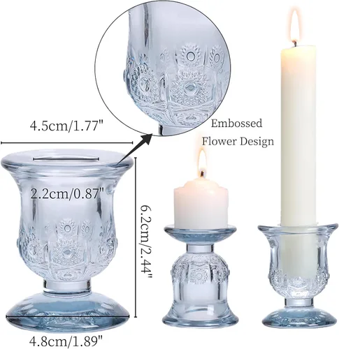 Vista 2 de 10 piezas Portavelas Azules, Portavelas de Vidrio para Velas Cónicas para Decoración de Centro de Mesa, Boda, Cumpleaños, Regalo