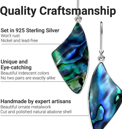 Vista 3 de Stylish Dangle Drop Earrings 925 Sterling Silver Abalone Shell Fashion Beach Jewelry Unique Costume Jewelry for Women Birthday Christmas Gifts for