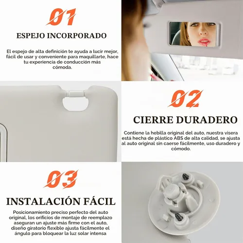Vista 4 de Reemplazo de visera solar lateral derecha para pasajero gris compatible con Chevrolet Spark 2012 2013 2014 2015 2016, Chevrolet Chevy Sonic, 2013