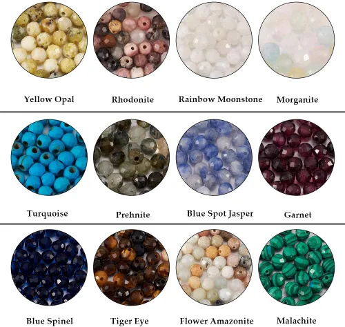 Vista 3 de Fashewelry 480 cuentas de cristal redondas facetadas de 0.118 pulgadas (0.118 in), pequeñas cuentas de piedra mixta natural y sintética