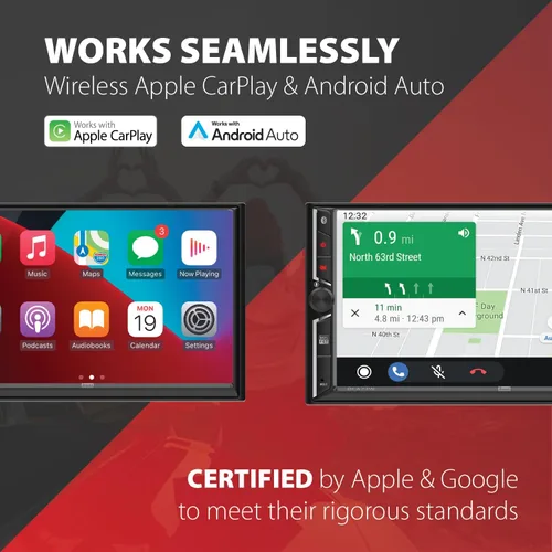 Vista 2 de Dual Electronics DCA73W 7 pulgadas certificado Apple CarPlay Android Auto con cable o inalámbrico Radio estéreo de coche con pantalla táctil doble