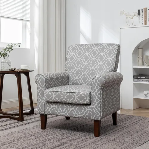 Vista 11 de Container Furniture Direct Sillón clásico con marco de madera de abedul y cómodos reposabrazos enrollados, sillones para sala de estar, dormitorio