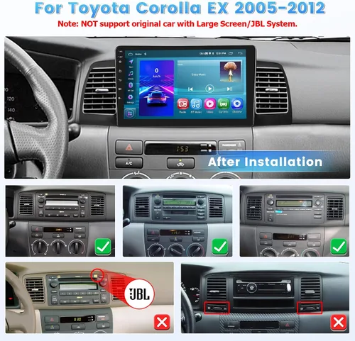 Vista 2 de Roinvou [2G+64G] Radio Android para Toyota Corolla EX 2005-2012 Carplay inalámbrico/Android Auto, pantalla táctil de 9 pulgadas para Corolla