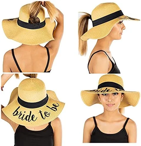 Vista 3 de Funky Junque Sombrero de playa ajustable bordado UPF 50 para mujer, cola de caballo desordenada