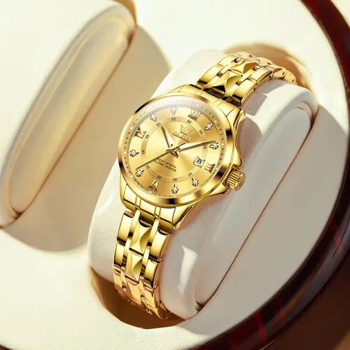 Vista 2 de OLEVS Reloj para mujer, relojes automáticos para mujer con pulsera de acero inoxidable de dos tonos, elegantes relojes de mujer de oro rosa, relojes