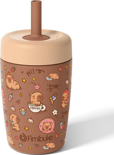 Vista 20 de Fimibuke Vasos para niños y niños pequeños, a prueba de derrames, 12 onzas, con aislamiento Capybara, vaso de paja para niños pequeños, botella