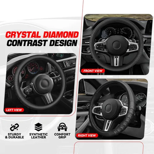 Vista 2 de Funda para volante de Auto Dynasty, protector de volante de auto de cuero de microfibra transpirable con patrón de agarre antideslizante, forro