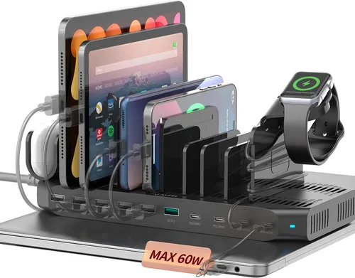 Vista 9 de Alxum Estación de carga rápida USB con carga rápida 3.0, soporte de carga de 10 puertos para múltiples dispositivos, compatible con iPad, iPhone