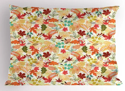 Vista 83 de Lunarable Juego de 2 fundas para almohada de otoño, tema vintage otoñal con estilo granja, ilustración de flores silvestres, artículo de cama