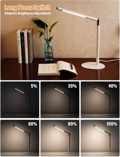 Vista 3 de Lámpara LED de escritorio, lámpara de ojo de oficina en casa, 3 modos, brillo infinitamente ajustable, metal, ajuste multiángulo, lámpara de Blanco