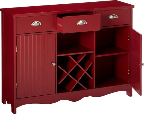 Vista 5 de Kings Brand Furniture Mesa consola buffet con almacenamiento de vino, acabado rojo