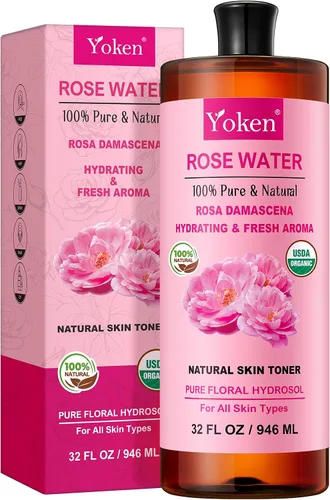 Vista 10 de Yoken Spray de agua de rosas orgánica de 8 onzas, niebla facial orgánica USDA, sin alcohol