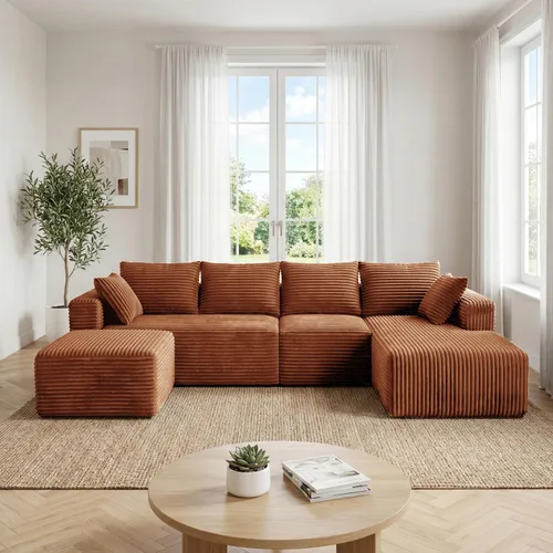 Vista 19 de Sofá otomano modular de pana de 28 pulgadas sin hueso, sofá otomano seccional para sala de estar, color beige