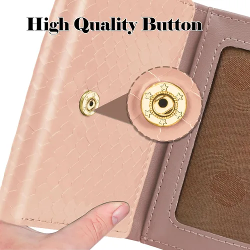 Vista 3 de Billetera triple para mujer, delgada para tarjetas de crédito, carteras de cuero con ventana de identificación, Rosado, Trifold