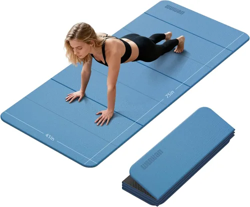Vista 10 de Tapete de yoga plegable de 0.39 pulgadas de grosor, extra grande, material TPE, antideslizante, fácil de llevar, adecuado para entrenamiento