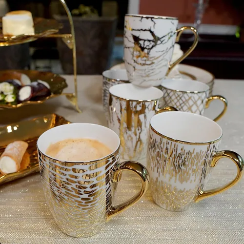 Vista 3 de Juego de Tazas de Café y Té de Porcelana Matrix Gold – Porcelana Fina Premium con Elegante Acabado Chapado en Oro, Vajilla de Lujo para Comidas
