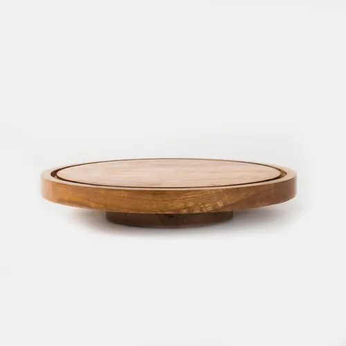 Vista 10 de Mela Artisans - Soporte para pasteles de madera de mango de 12 pulgadas de alto con pedestal de madera, elevador de acabado clásico diseñado