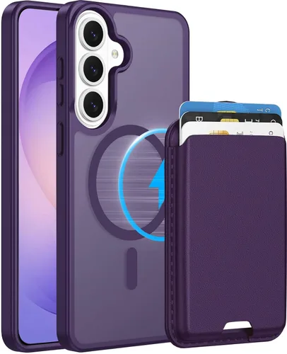 Vista 11 de Funda magnética para Samsung Galaxy S25 FE, transparente y negro con soporte para tarjetas de crédito desmontable, compatible con MagSafe, ajuste