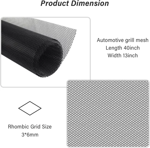 Vista 2 de Malla de rejilla con agujeros rómbicos para automóvil, protección contra grava, protector de rejilla, 40" x 13", insertos de rejilla recortables a