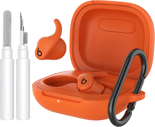 Vista 18 de Funda de silicona AhaStyle para Beats Powerbeats Pro 2 (2025) con kit de limpieza y mosquetón [Logotipo superior visible] Funda protectora completa