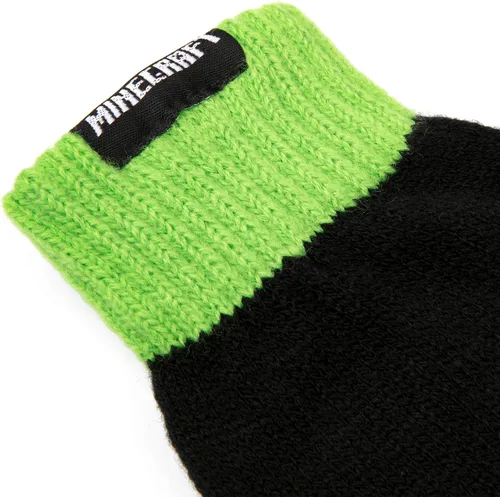 Vista 3 de JINX Minecraft Creeper Hustle Guantes de punto verdenegro ajuste juvenil