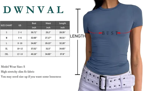 Vista 5 de Dwnval Camisetas básicas sexys para mujer, blusas de verano de manga corta con cuello redondo y ajuste entallado