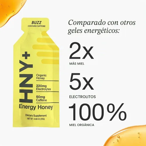 Vista 5 de HNY+ Buzz - Gel energético de miel orgánica con electrolitos, 50 mg