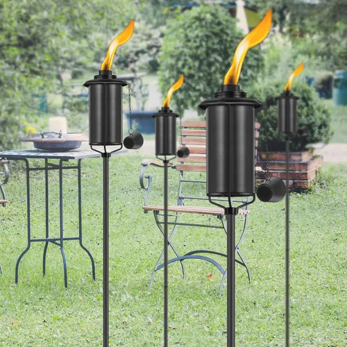 Vista 4 de ZSZMFH Paquete de 4 antorchas de metal para exteriores, antorchas de metal de 16 onzas para decoración de jardín, antorchas de citronela mejoradas