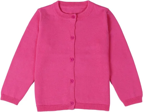 Vista 11 de GSVIBK - Suéter tipo cárdigan de manga larga de algodón para niños, con botones, suéter de cuello redondo para niñas, suéter para uniforme Negro
