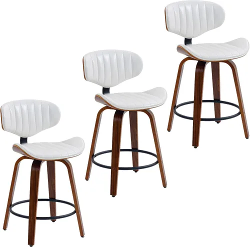 Vista 17 de Juego de 2 taburetes de bar de 24 pulgadas, de piel sintética, de madera curvada, giratorios, altura de mostrador, sillas modernas de barra