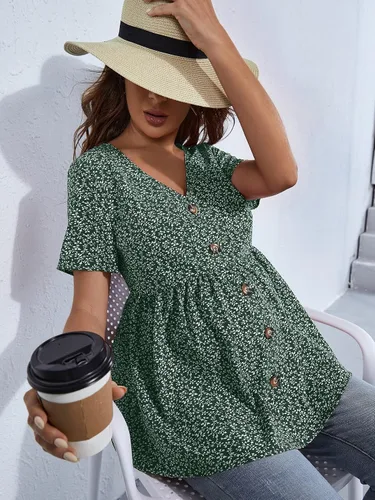 Vista 3 de Floerns Blusa de maternidad con cuello en V y manga corta con botones frontales para mujer