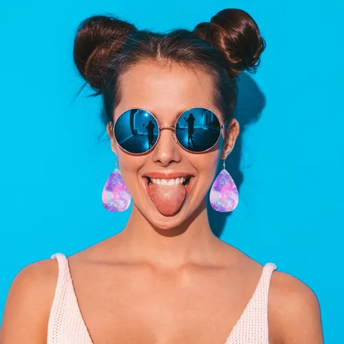 Vista 3 de Vosach Pendientes de cuero sintético de moda geométrica folclórica nativa étnica folclórica azteca, aretes de lágrima de boda para mujeres y niñas