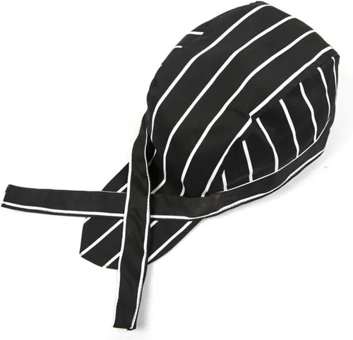 Vista 6 de 2 piezas Unisex Cocina Catering Chef Skull Cap Tie Back Pirate Hat Headwrap, Como se describe