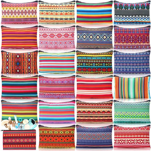 Vista 12 de 24 piezas bolsas de maquillaje a granel, bolsas de cosméticos de lona, organizador de bolso, bolsa cosmética con cremallera, bolsa de tocador