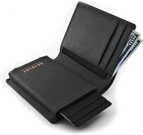 Vista 3 de REVELOT Cartera para tarjetaspiel auténtica con bloqueo RFIDW1, Negro -, Moderno