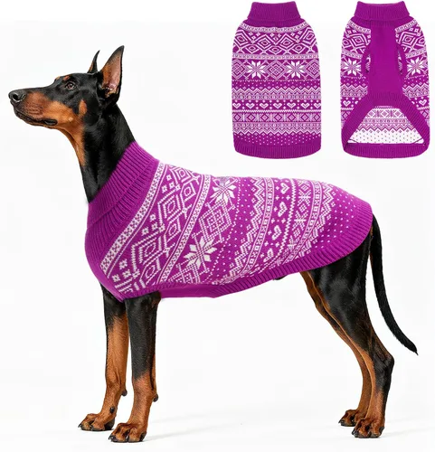 Vista 4 de HOMIMP Suéter de rombos para perros - Ropa cálida de invierno para cachorros, abrigo suave, suéter feo para perros pequeños, medianos y grandes, Azul