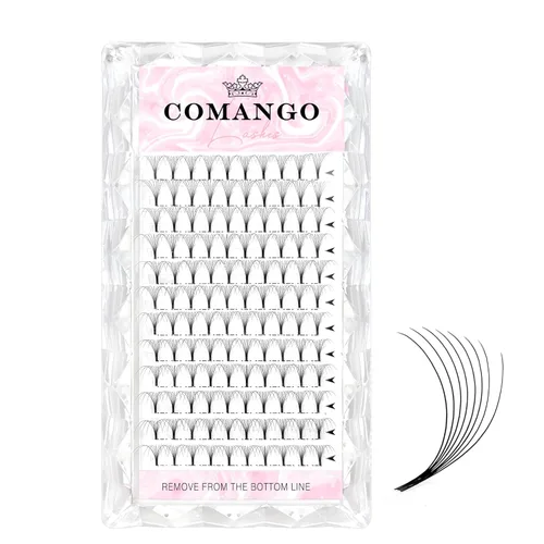 Vista 29 de Extensiones de pestañas de volumen prefabricadas 10D, 0.003 in de grosor, rizo C/D, 0.472 in, tallo corto, extensiones de pestañas de volumen
